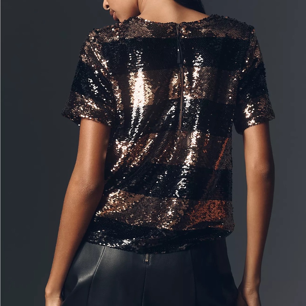 Anthropologie Maeve Short-Sleeve Sequin Striped Top Size - Picture 2 of 10